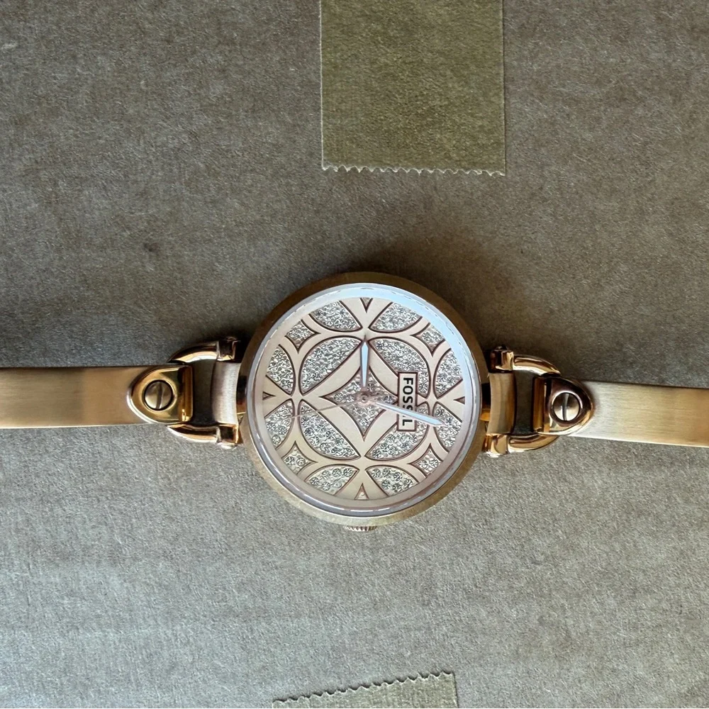 Fossil Rose Gold Women's Bracelet Watch with Sparkle Pattern Dial - Picture 1 of 2